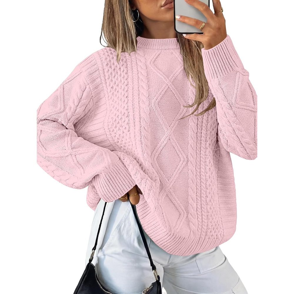 image:imageANRABESS Sweaters for Women Oversized Cable Knit Pullover Fall OutfitsLight Pink