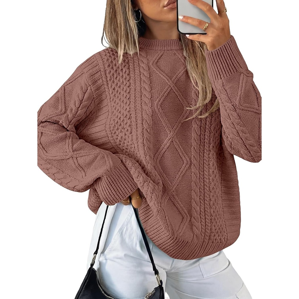 image:imageANRABESS Sweaters for Women Oversized Cable Knit Pullover Fall OutfitsOrange