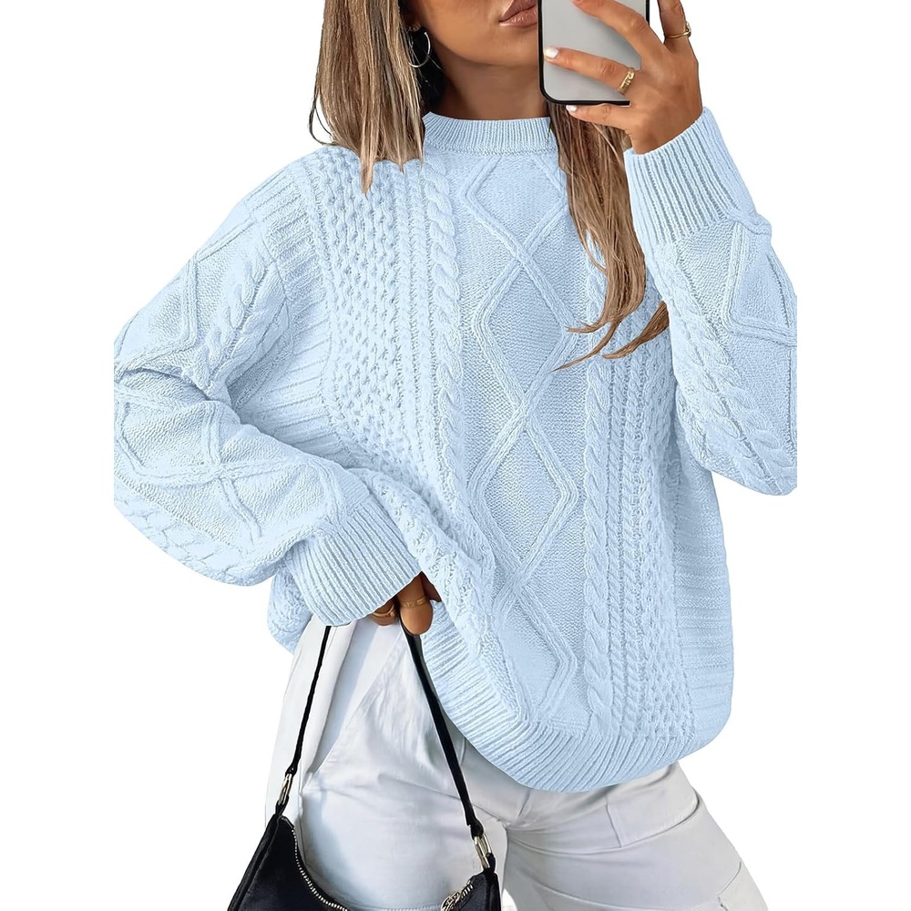 image:imageANRABESS Sweaters for Women Oversized Cable Knit Pullover Fall OutfitsSky
