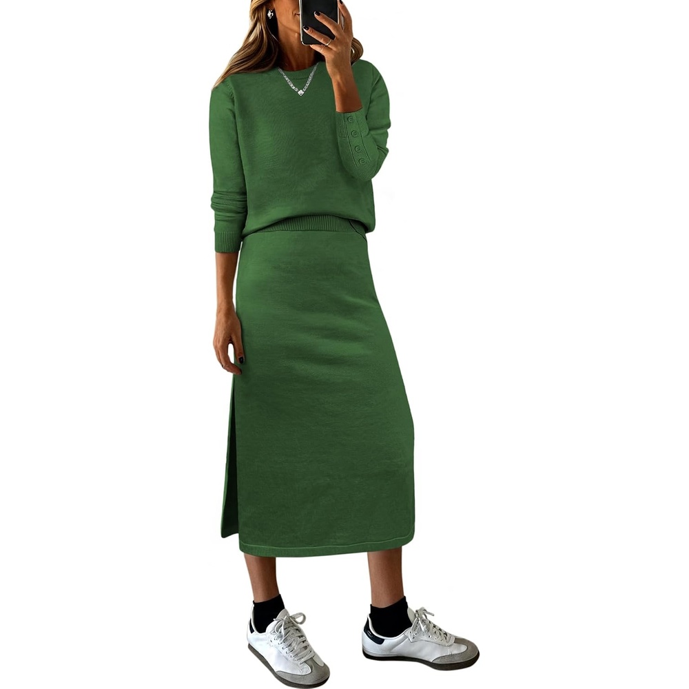 image:imageANRABESS Women 2 Piece Striped Sweater Skirt SetGreen