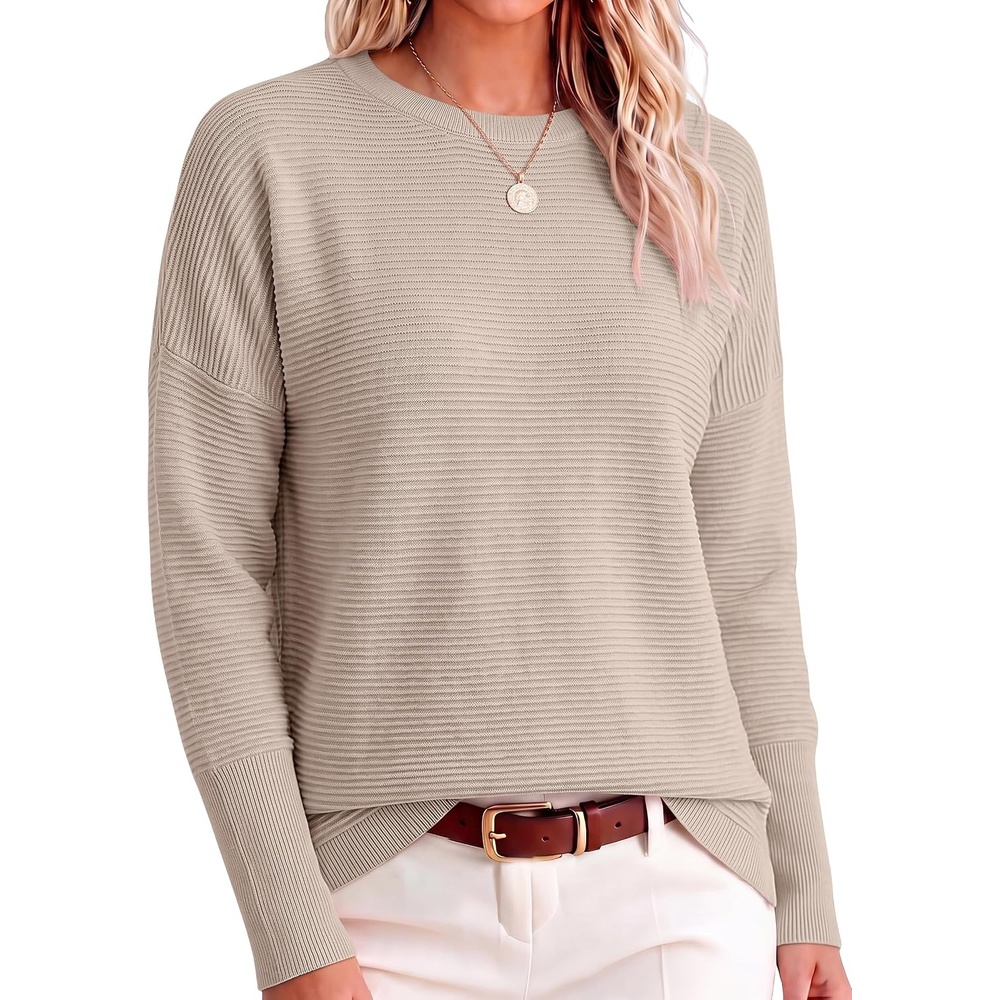 image:imageANRABESS Women Fall Oversized Long Batwing Sleeve Ribbed SweatersAlmond