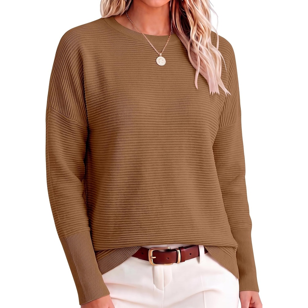 image:imageANRABESS Women Fall Oversized Long Batwing Sleeve Ribbed SweatersCamel