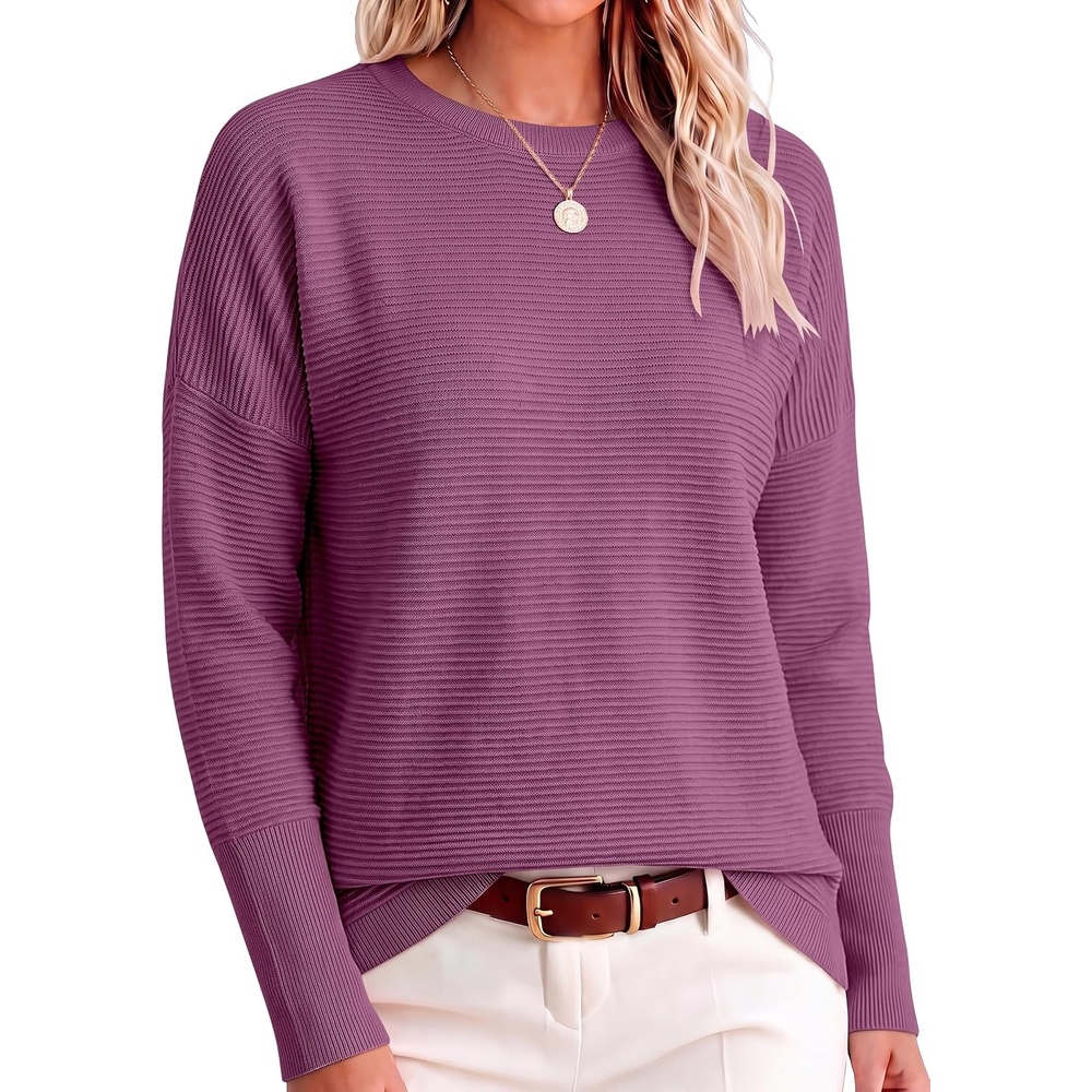 image:imageANRABESS Women Fall Oversized Long Batwing Sleeve Ribbed SweatersDeep Purple