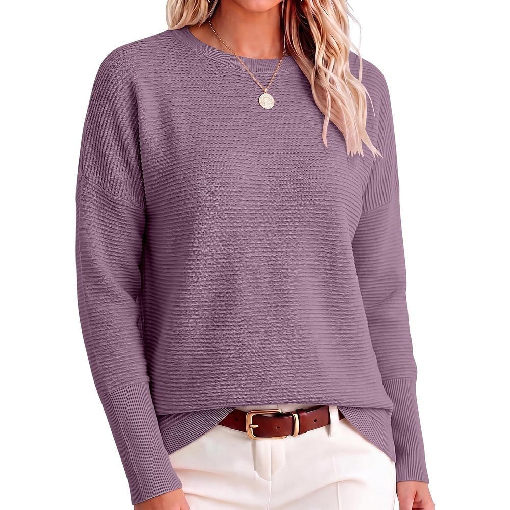 image:imageANRABESS Women Fall Oversized Long Batwing Sleeve Ribbed SweatersLight Purple
