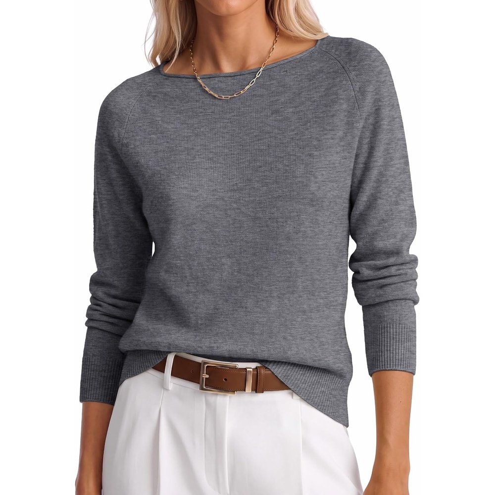 image:imageANRABESS Women Long Sleeve Rolled Neck Fall Lightweight Sweaters TopDark Grey