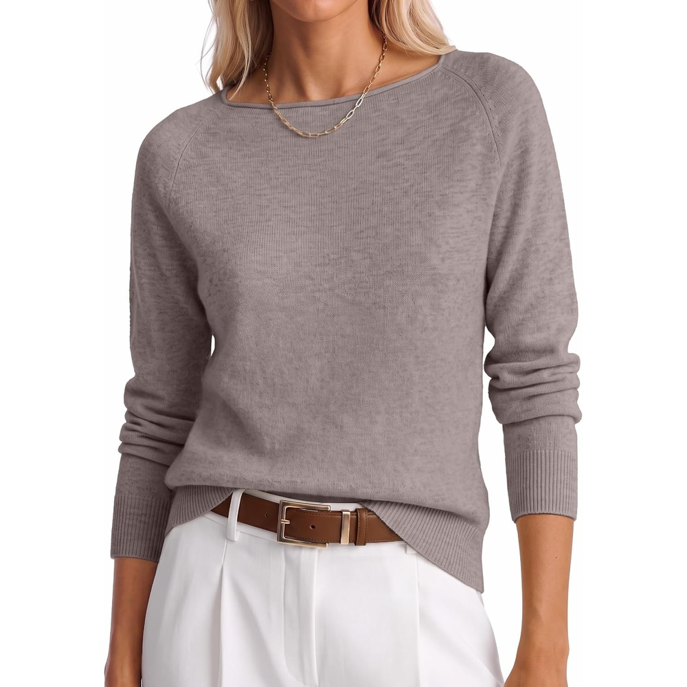image:imageANRABESS Women Long Sleeve Rolled Neck Fall Lightweight Sweaters TopGrey Khaki