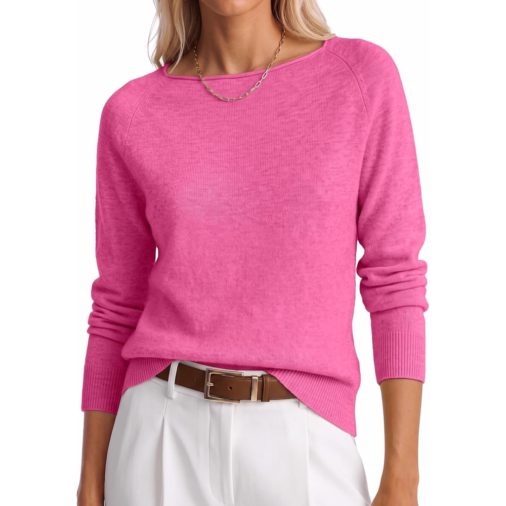 image:imageANRABESS Women Long Sleeve Rolled Neck Fall Lightweight Sweaters TopHot Pink