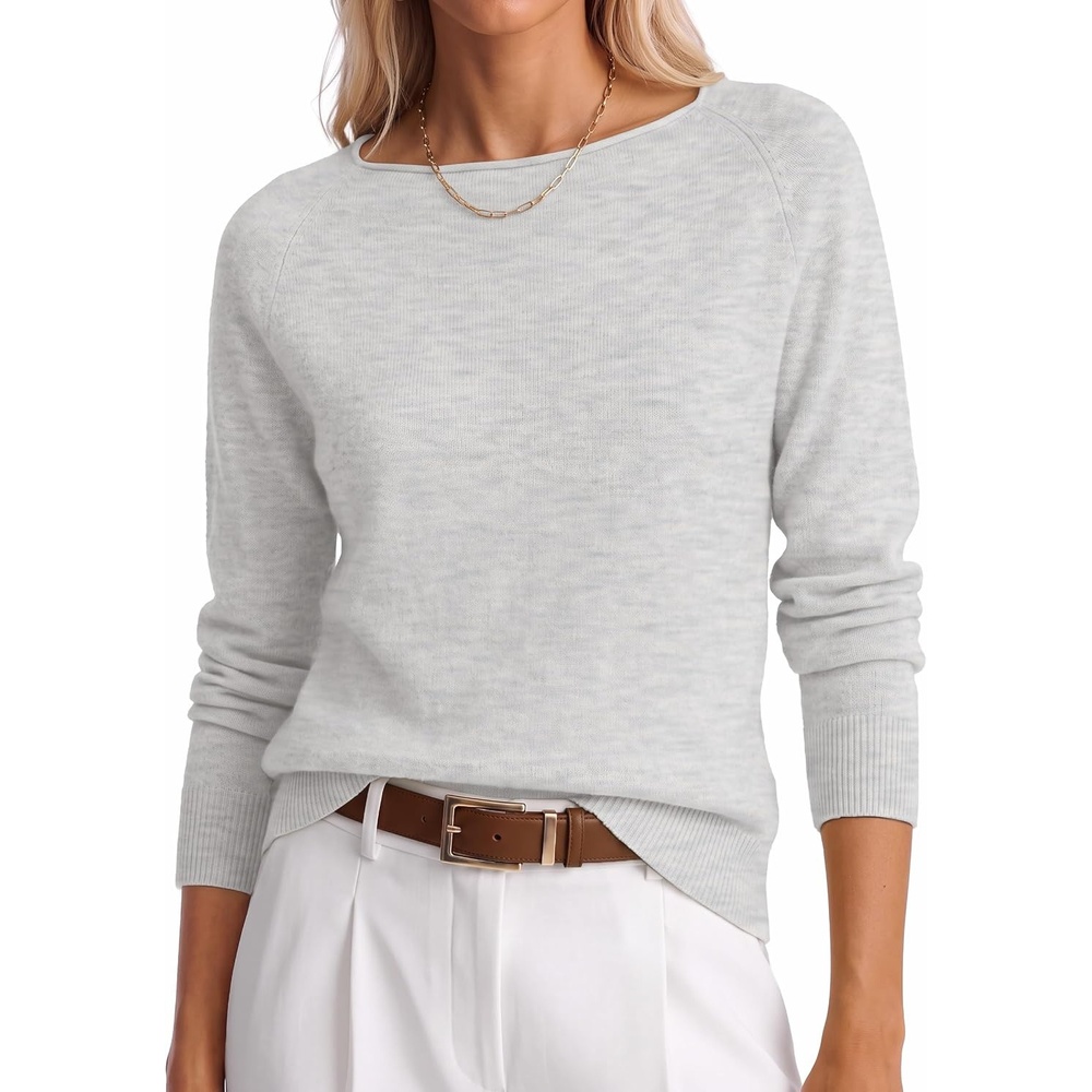 image:imageANRABESS Women Long Sleeve Rolled Neck Fall Lightweight Sweaters TopLight Grey