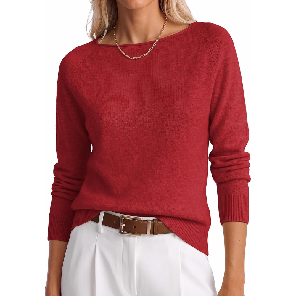 image:imageANRABESS Women Long Sleeve Rolled Neck Fall Lightweight Sweaters TopRed