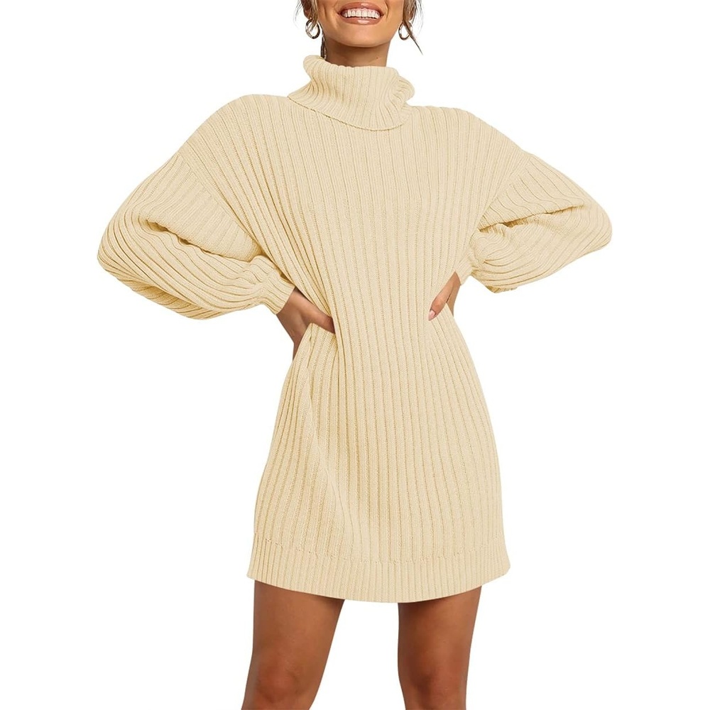 image:imageANRABESS Women Oversized Cowl Neck Fall Long Sleeve Sweater DressApricot