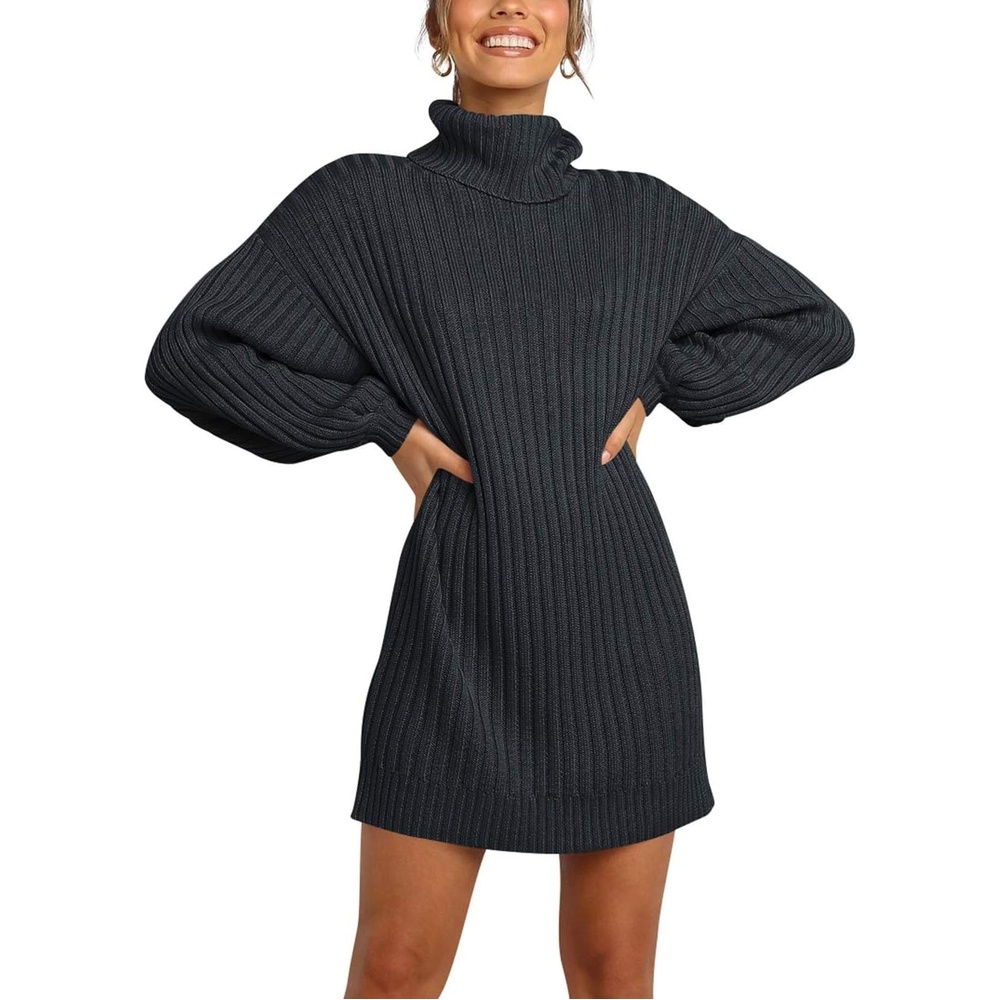 image:imageANRABESS Women Oversized Cowl Neck Fall Long Sleeve Sweater DressBlack