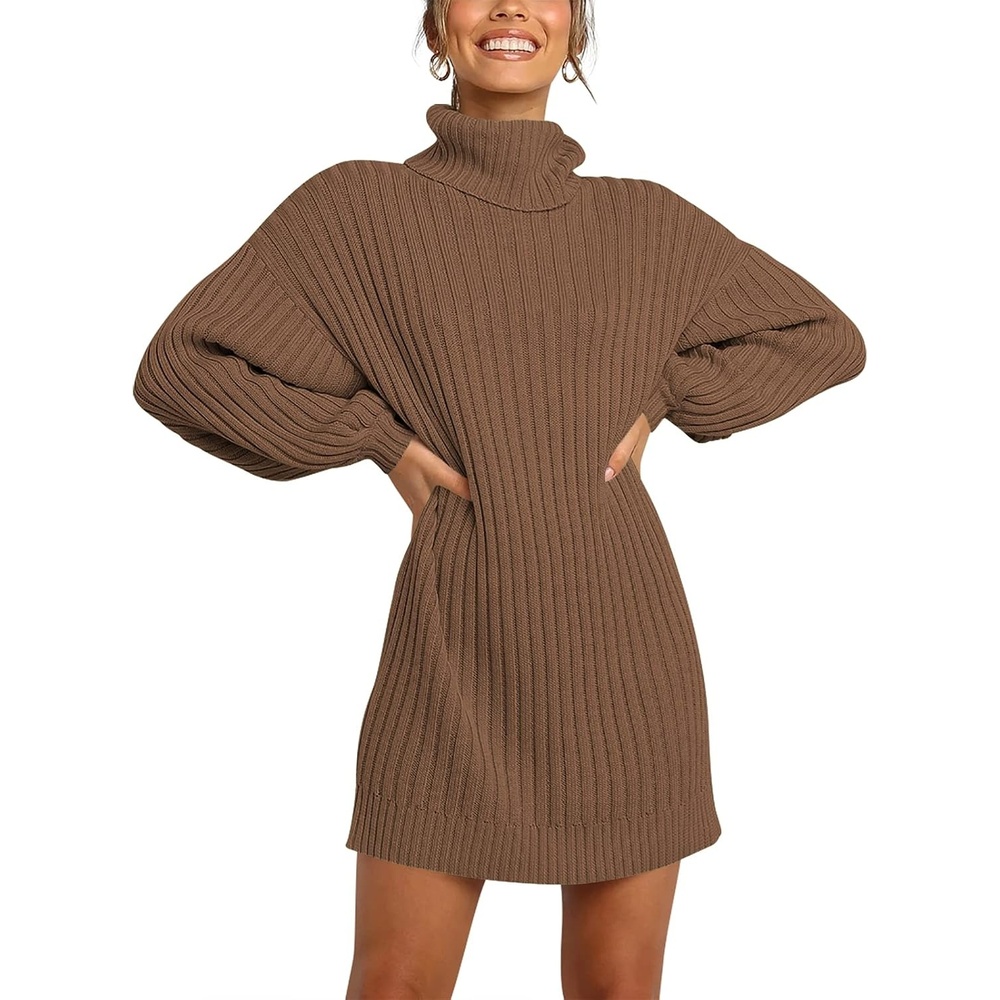 image:imageANRABESS Women Oversized Cowl Neck Fall Long Sleeve Sweater DressCamel