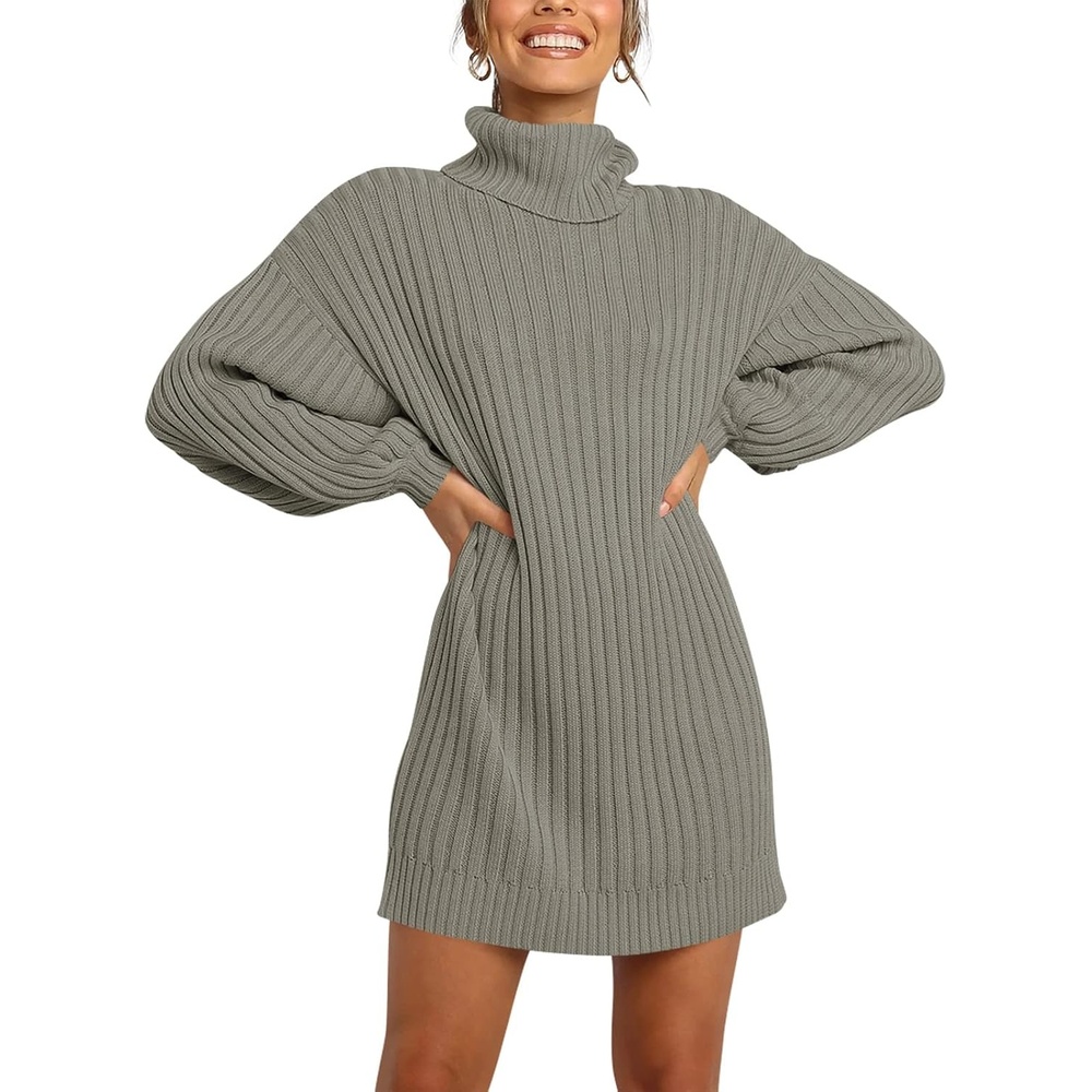 image:imageANRABESS Women Oversized Cowl Neck Fall Long Sleeve Sweater DressCoffee Gray