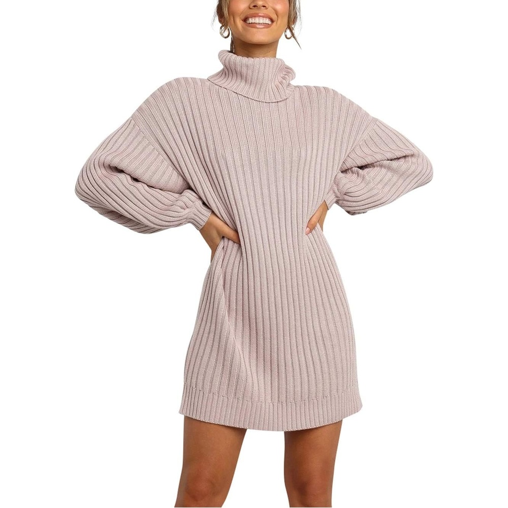 image:imageANRABESS Women Oversized Cowl Neck Fall Long Sleeve Sweater DressLight Pink