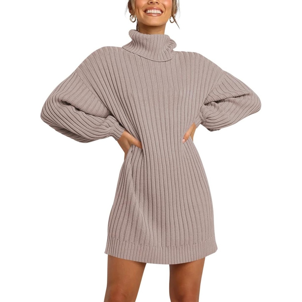 image:imageANRABESS Women Oversized Cowl Neck Fall Long Sleeve Sweater DressPink Apricot