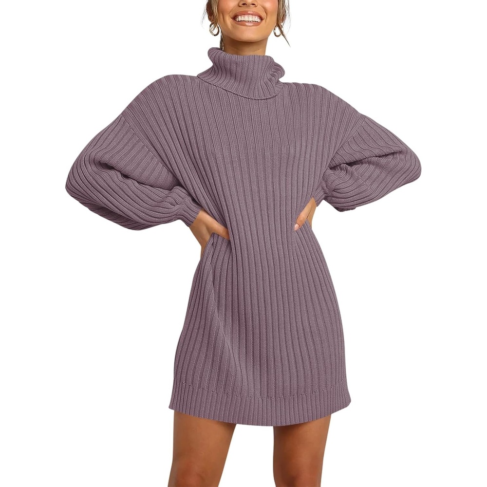 image:imageANRABESS Women Oversized Cowl Neck Fall Long Sleeve Sweater DressPurple