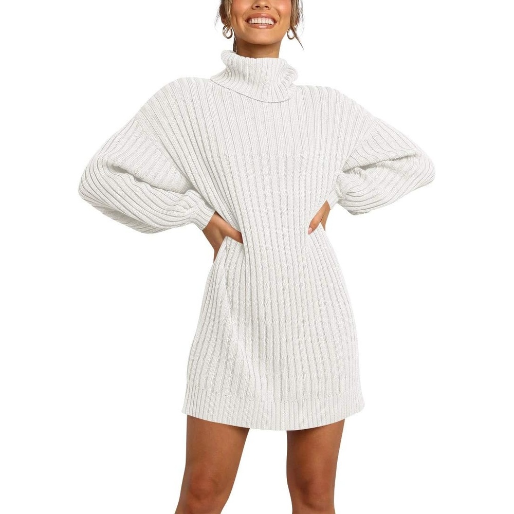 image:imageANRABESS Women Oversized Cowl Neck Fall Long Sleeve Sweater DressWhite