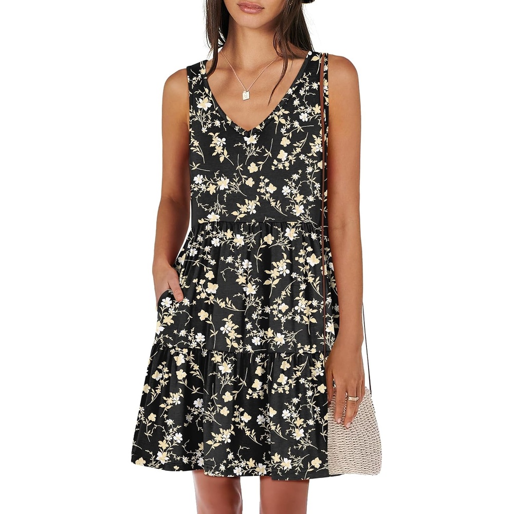 image:imageANRABESS Women Summer Sleeveless Mini Dress Casual Tank SundressBlack Floral