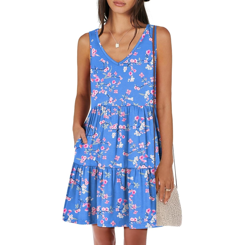 image:imageANRABESS Women Summer Sleeveless Mini Dress Casual Tank SundressBlue Floral