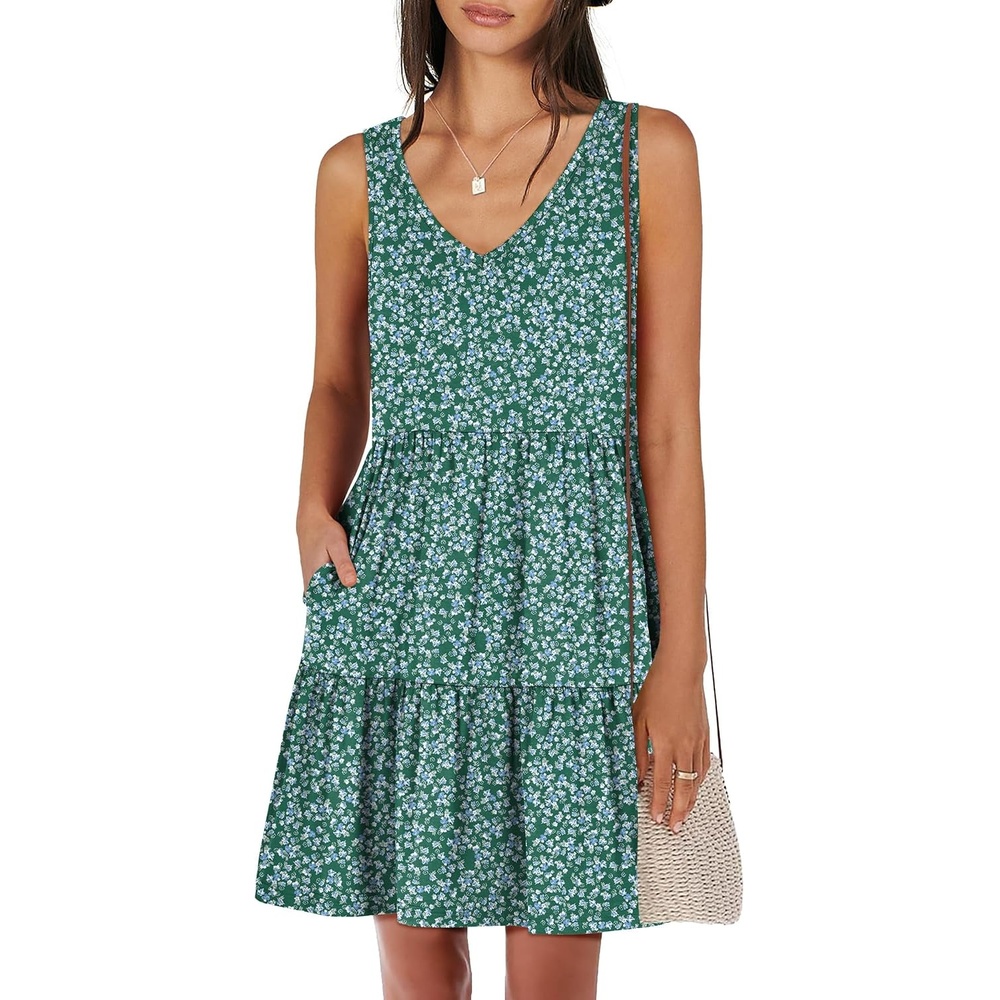 image:imageANRABESS Women Summer Sleeveless Mini Dress Casual Tank SundressGreen Floral