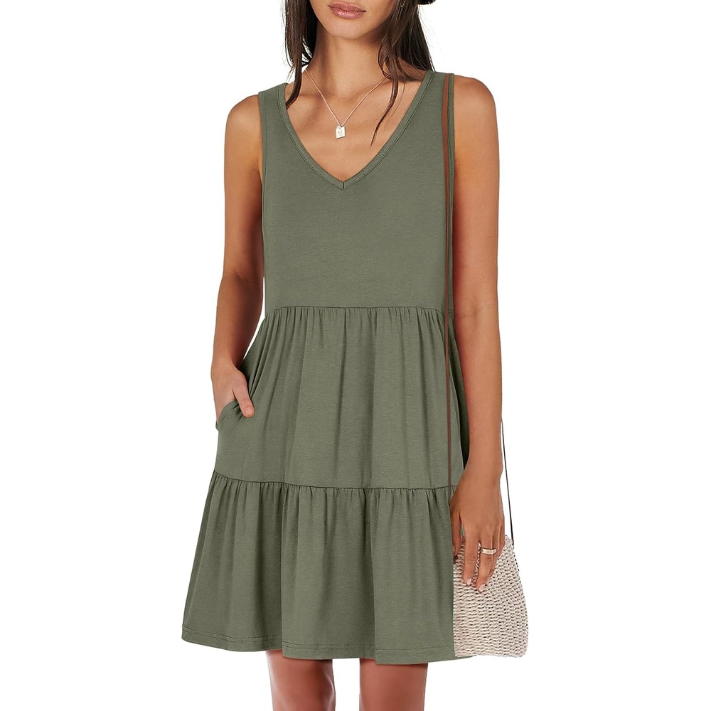 image:imageANRABESS Women Summer Sleeveless Mini Dress Casual Tank SundressOlive