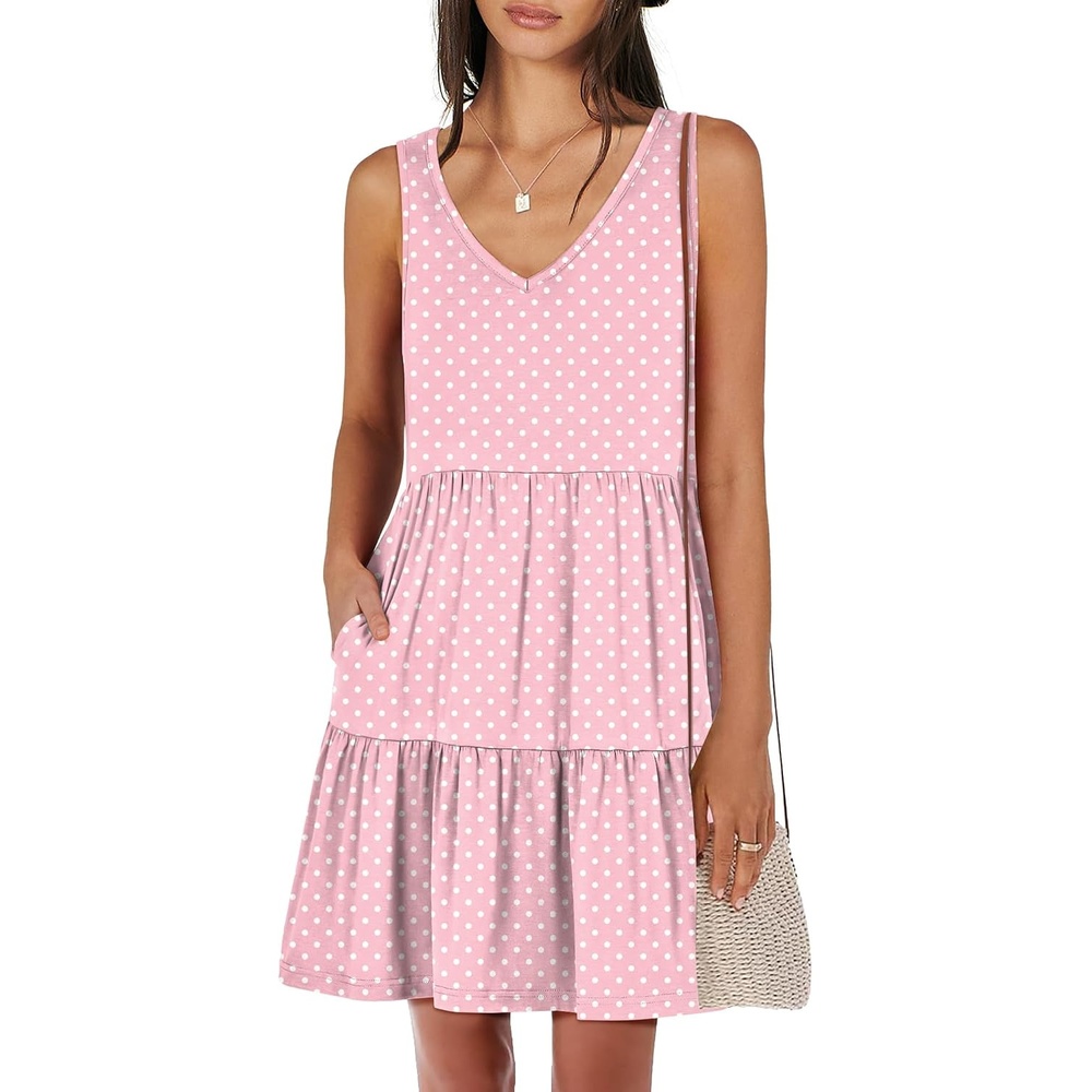 image:imageANRABESS Women Summer Sleeveless Mini Dress Casual Tank SundressPink White Dot