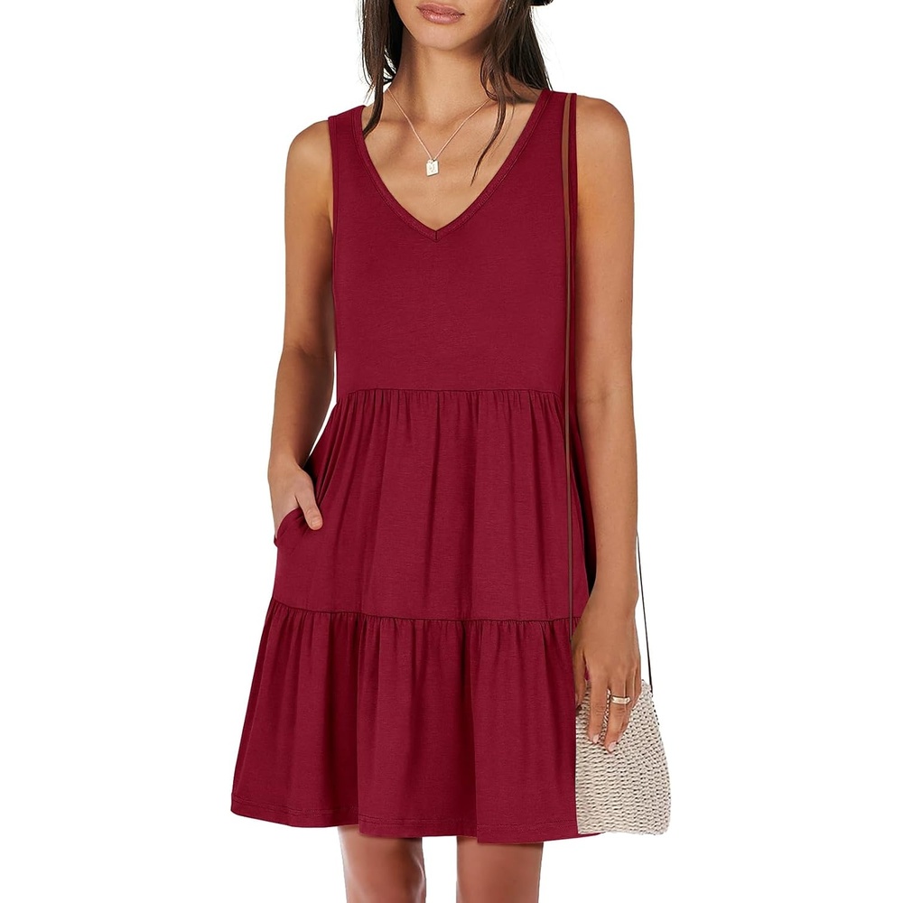 image:imageANRABESS Women Summer Sleeveless Mini Dress Casual Tank SundressRed