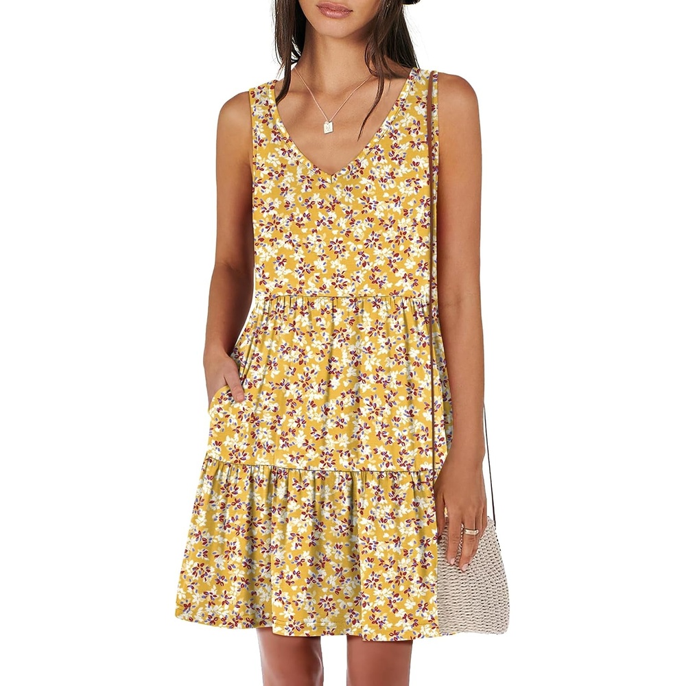 image:imageANRABESS Women Summer Sleeveless Mini Dress Casual Tank SundressYellow Floral