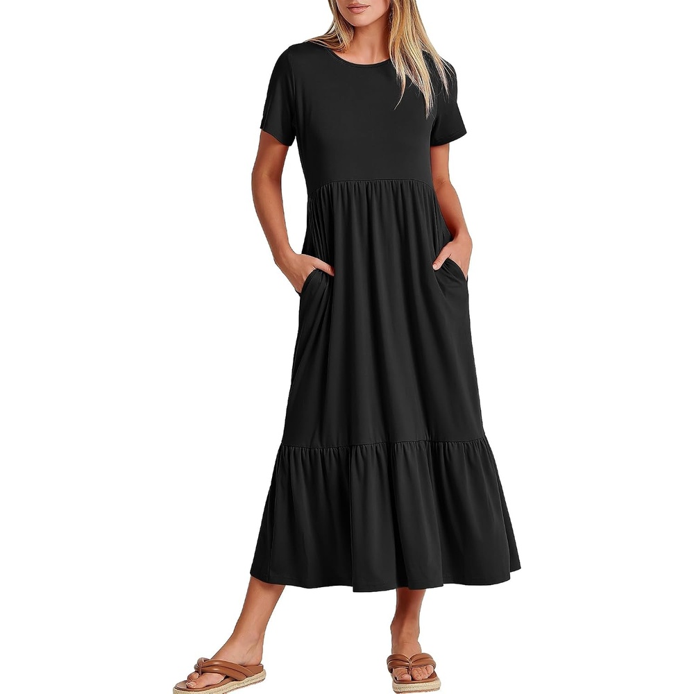image:imageANRABESS Womens 2026 Summer Casual Short Sleeve Maxi Dress with PocketsBlack