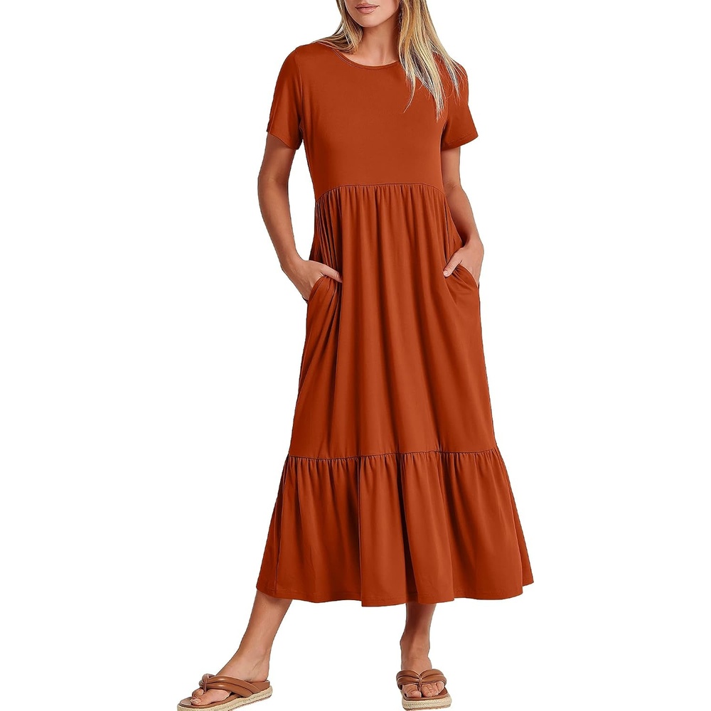 image:imageANRABESS Womens 2026 Summer Casual Short Sleeve Maxi Dress with PocketsBrick Red