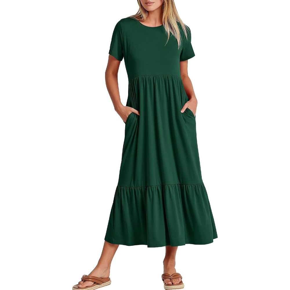 image:imageANRABESS Womens 2026 Summer Casual Short Sleeve Maxi Dress with PocketsDeep Green