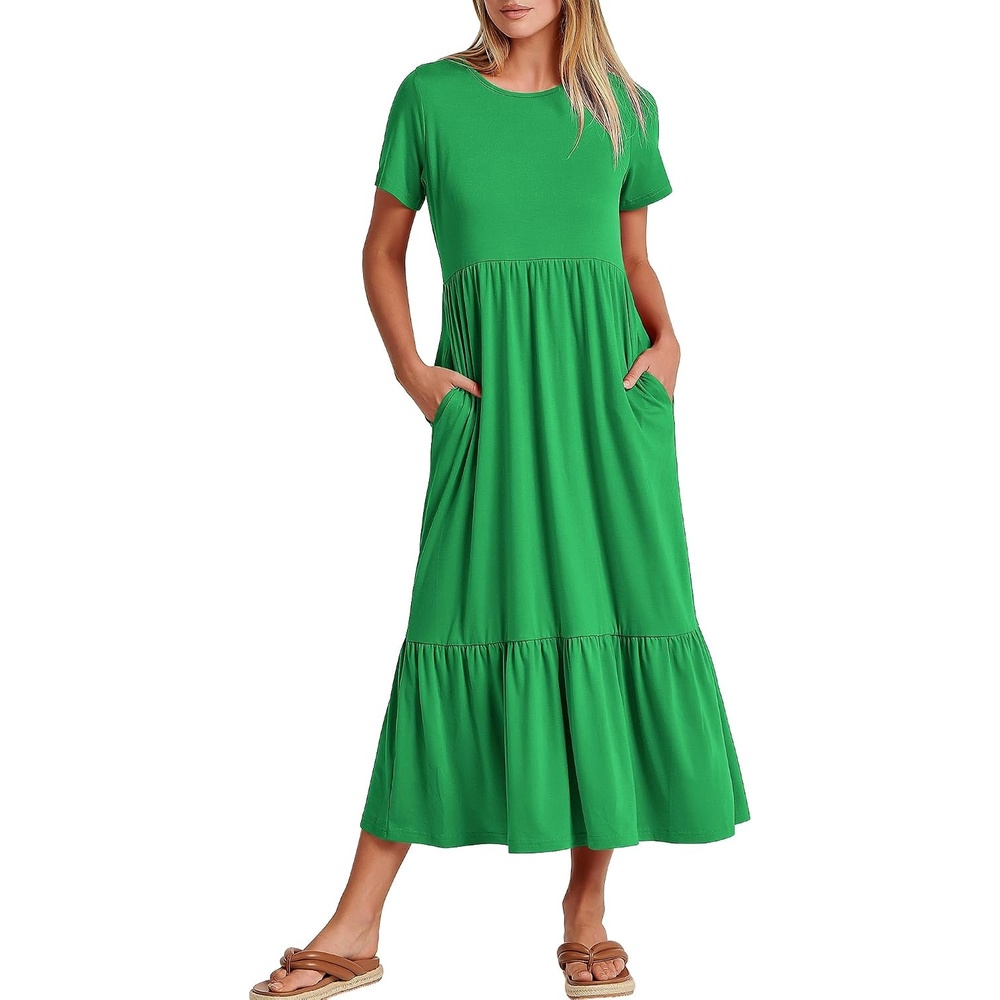 image:imageANRABESS Womens 2026 Summer Casual Short Sleeve Maxi Dress with PocketsForest