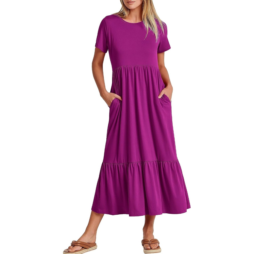 image:imageANRABESS Womens 2026 Summer Casual Short Sleeve Maxi Dress with PocketsFuchsia