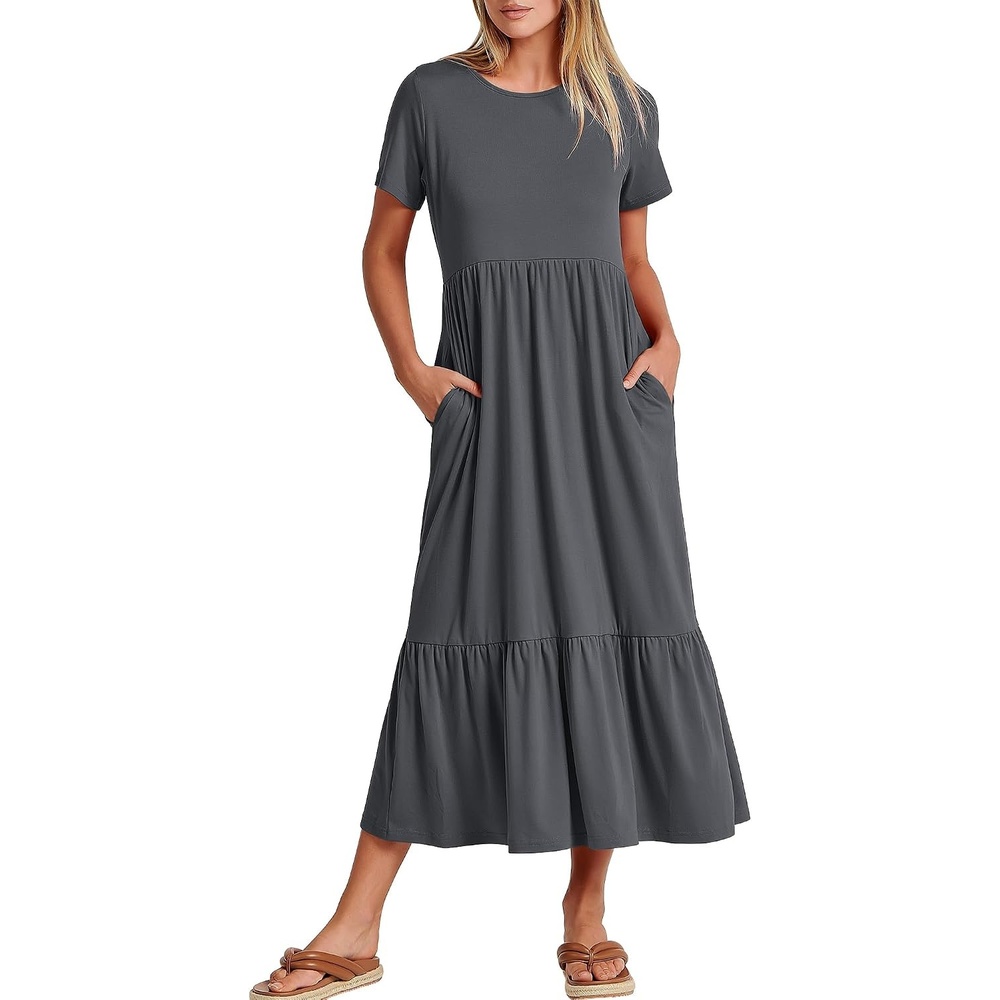 image:imageANRABESS Womens 2026 Summer Casual Short Sleeve Maxi Dress with PocketsGray Blue