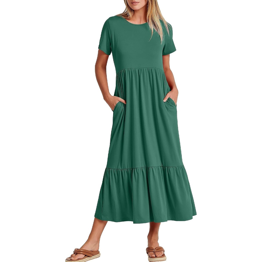 image:imageANRABESS Womens 2026 Summer Casual Short Sleeve Maxi Dress with PocketsGreen
