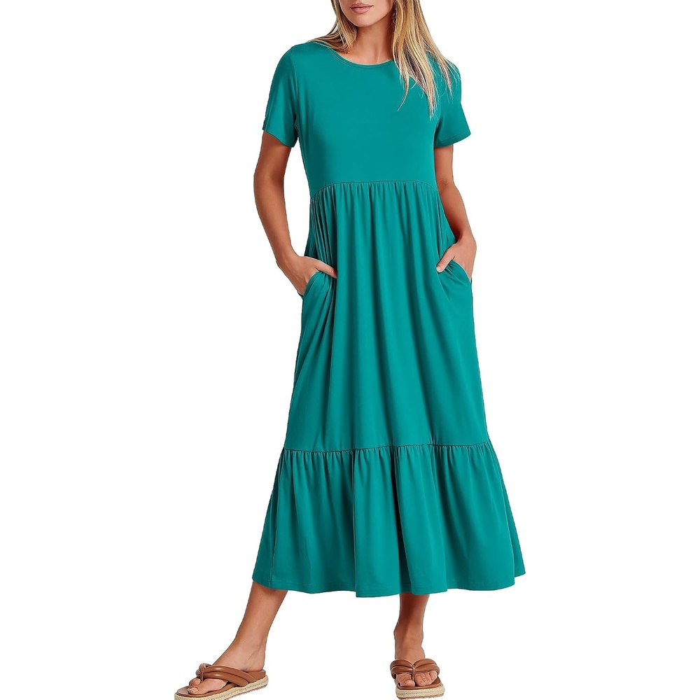 image:imageANRABESS Womens 2026 Summer Casual Short Sleeve Maxi Dress with PocketsLake Green
