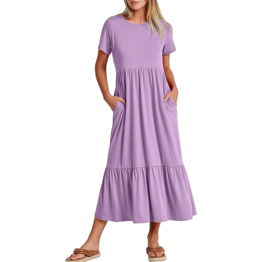 image:imageANRABESS Womens 2026 Summer Casual Short Sleeve Maxi Dress with PocketsLilac