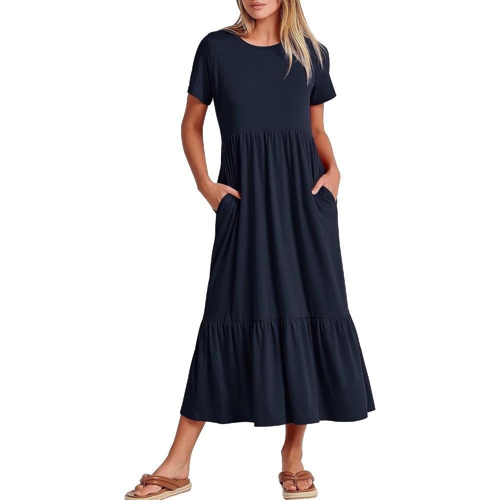 image:imageANRABESS Womens 2026 Summer Casual Short Sleeve Maxi Dress with PocketsNavy Blue