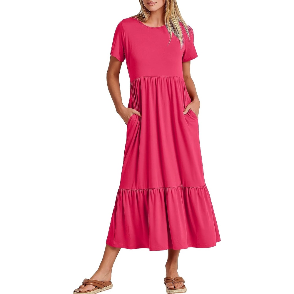image:imageANRABESS Womens 2026 Summer Casual Short Sleeve Maxi Dress with PocketsPeach