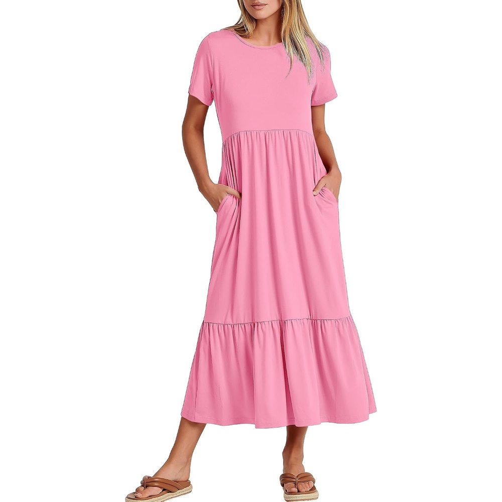 image:imageANRABESS Womens 2026 Summer Casual Short Sleeve Maxi Dress with PocketsPink