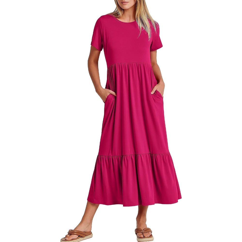 image:imageANRABESS Womens 2026 Summer Casual Short Sleeve Maxi Dress with PocketsRose