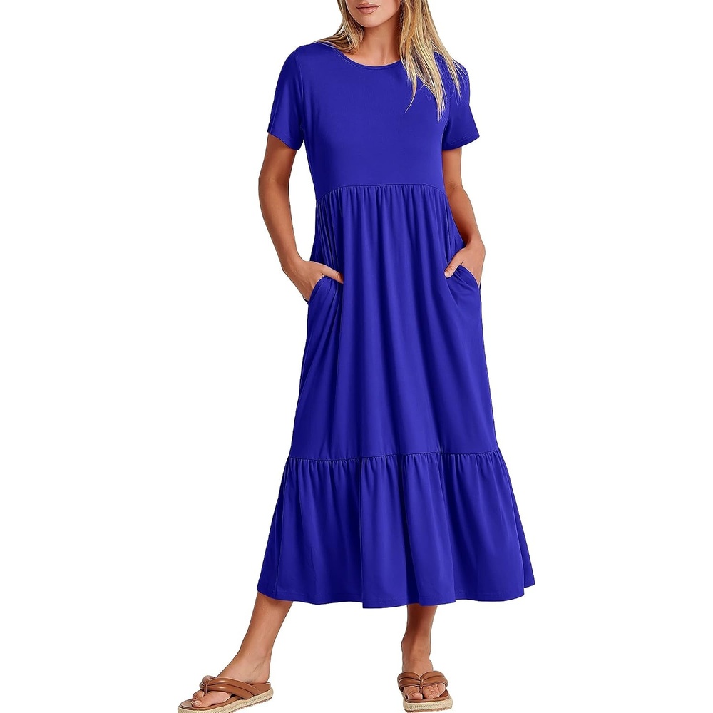 image:imageANRABESS Womens 2026 Summer Casual Short Sleeve Maxi Dress with PocketsRoyal Blue