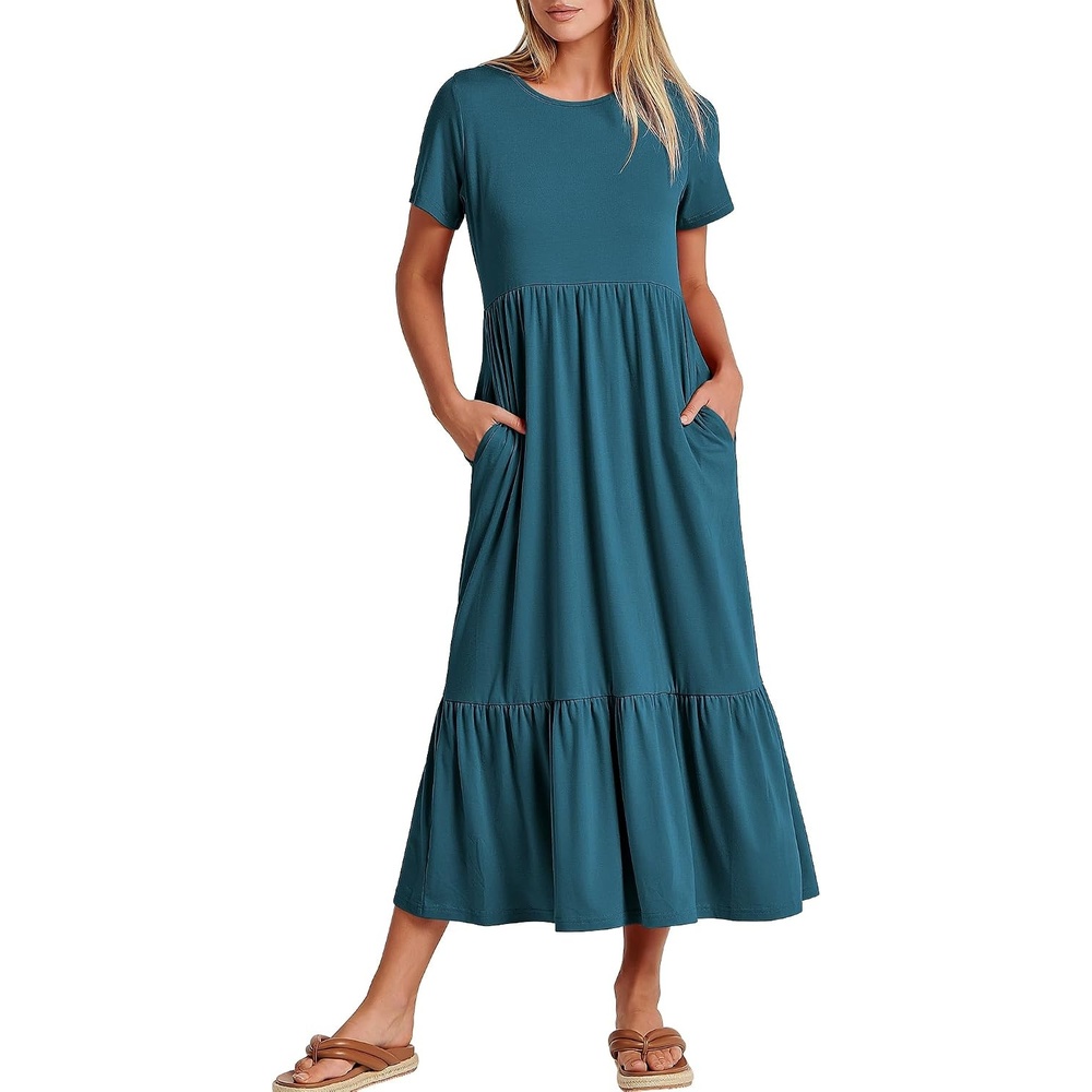 image:imageANRABESS Womens 2026 Summer Casual Short Sleeve Maxi Dress with PocketsTeal Blue
