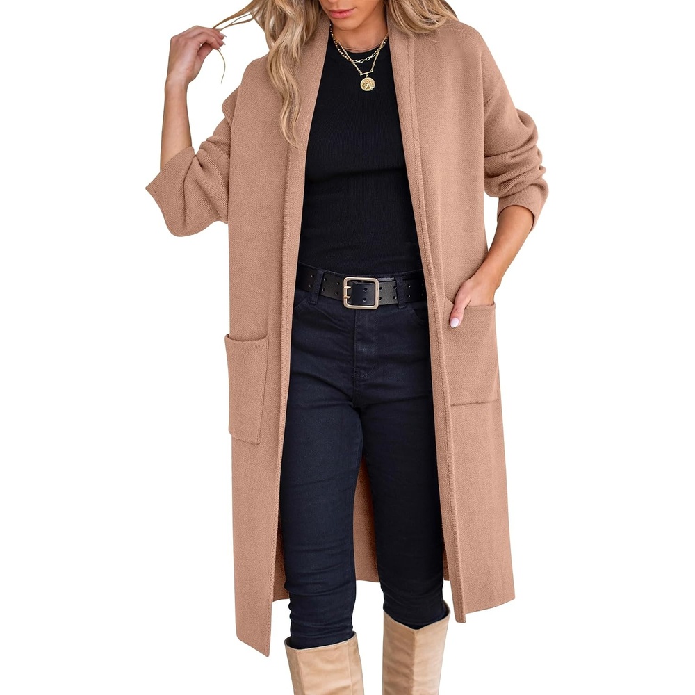 image:imageANRABESS Womens Cardigan Long Sweater Oversized Open Front Knit Coatigan Duster Coat 2026 Trendy Fall Outfits OuterwearLight Camel