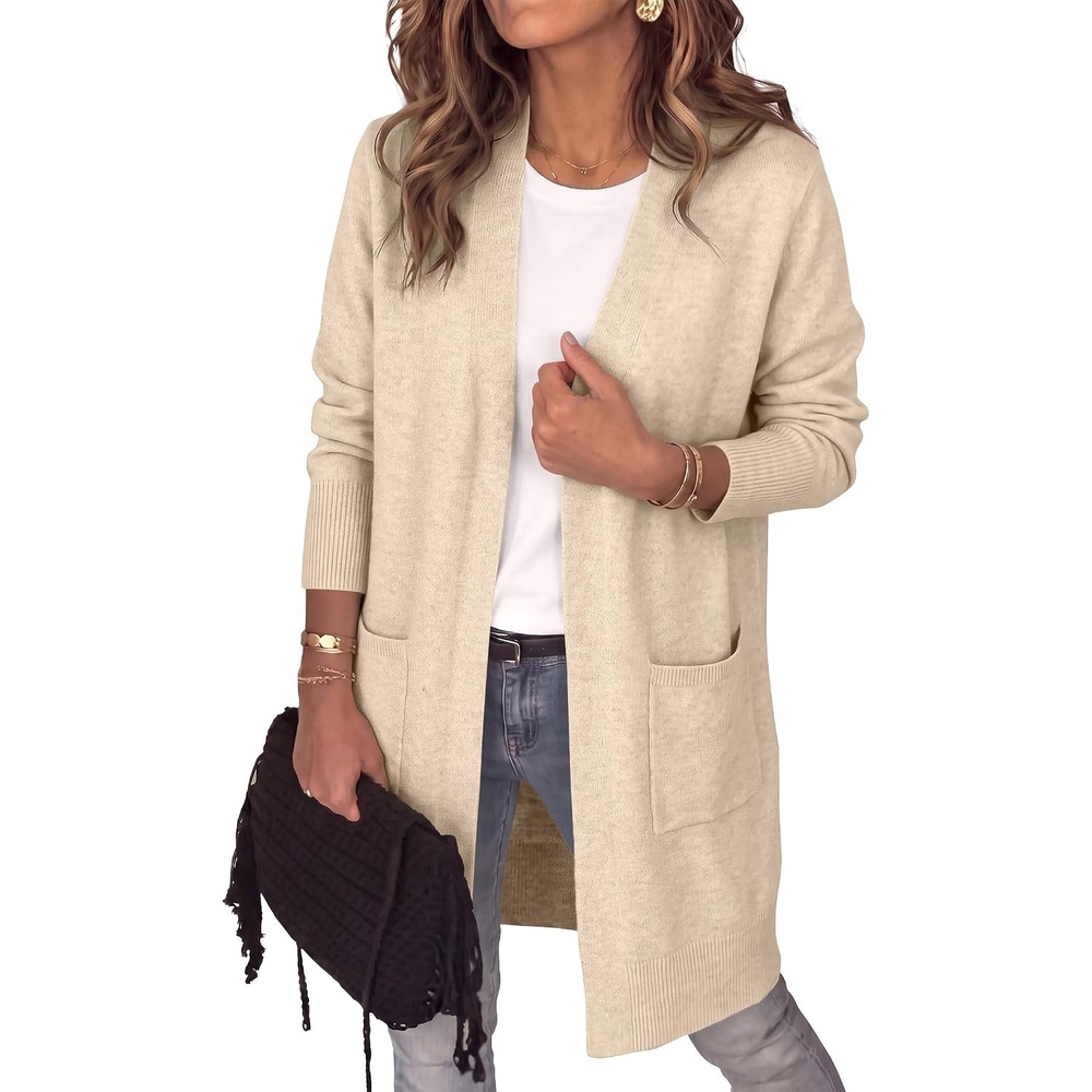 image:imageANRABESS Womens Lightweight Long Cardigan Sweaters 2026 Fall OutfitsAlmond