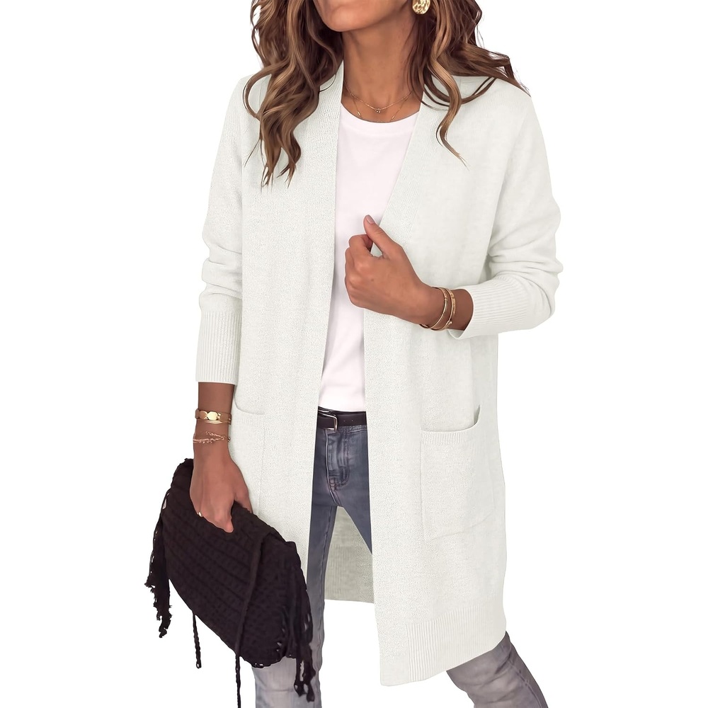 image:imageANRABESS Womens Lightweight Long Cardigan Sweaters 2026 Fall OutfitsCream White