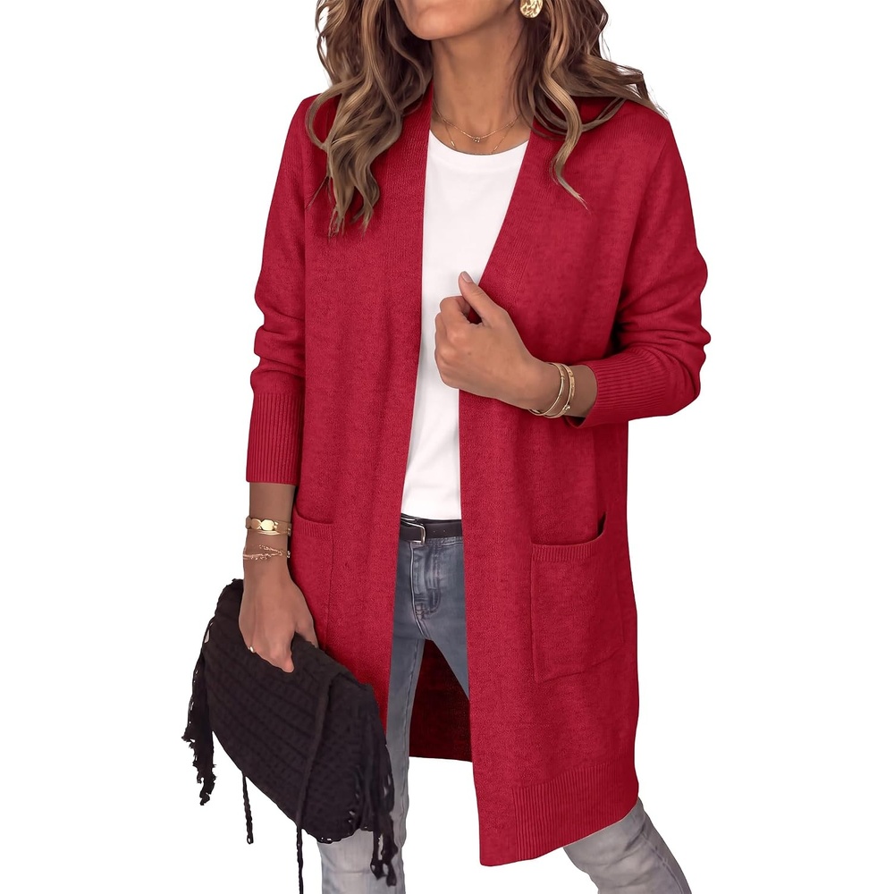 image:imageANRABESS Womens Lightweight Long Cardigan Sweaters 2026 Fall OutfitsRed