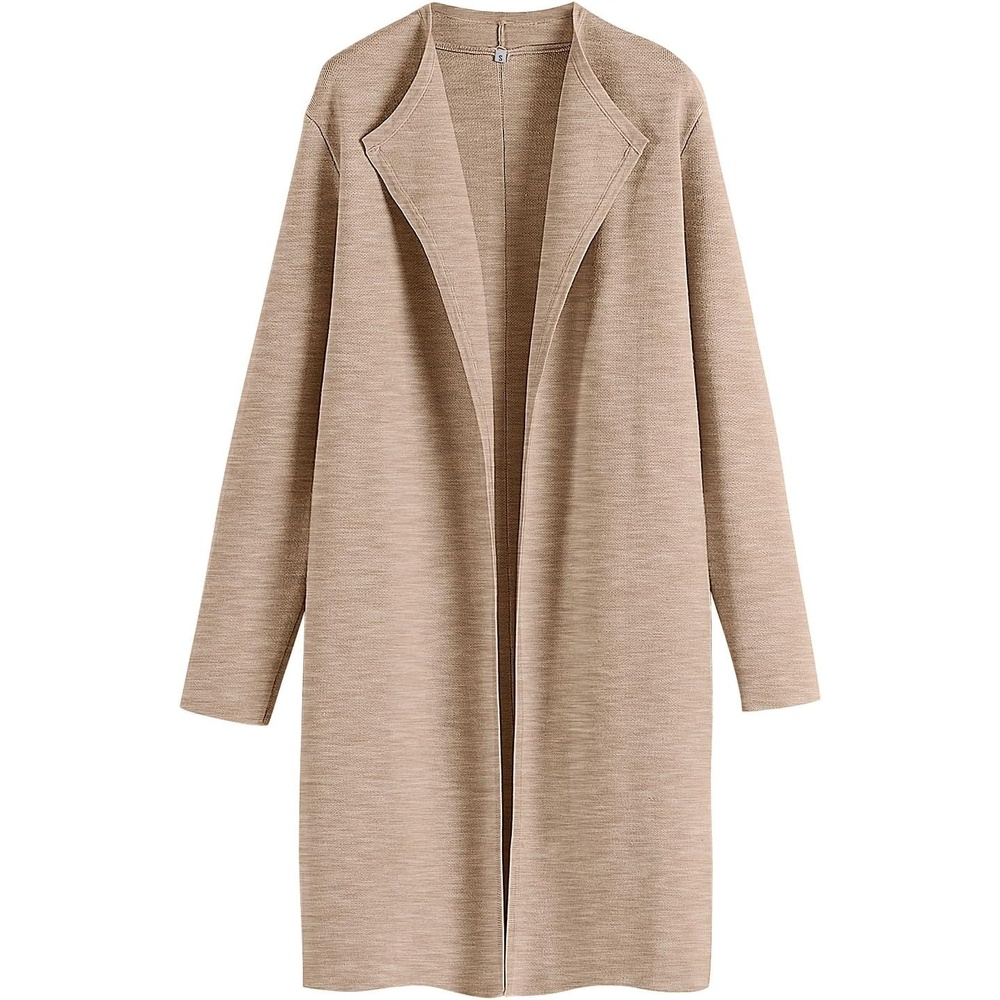 image:imageANRABESS Womens Long Cardigans Sweater 2026 Fall Dressy Casual Lapel Knit Warm Trench Coatigan Oversized Blazer Jacket CoatDark Apricot
