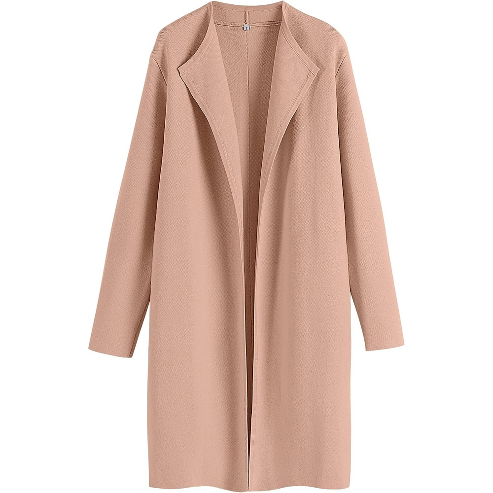image:imageANRABESS Womens Long Cardigans Sweater 2026 Fall Dressy Casual Lapel Knit Warm Trench Coatigan Oversized Blazer Jacket CoatDeep Apricot