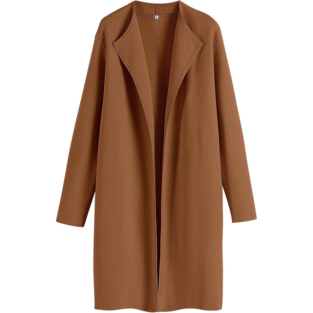 image:imageANRABESS Womens Long Cardigans Sweater 2026 Fall Dressy Casual Lapel Knit Warm Trench Coatigan Oversized Blazer Jacket CoatDeep Caramel